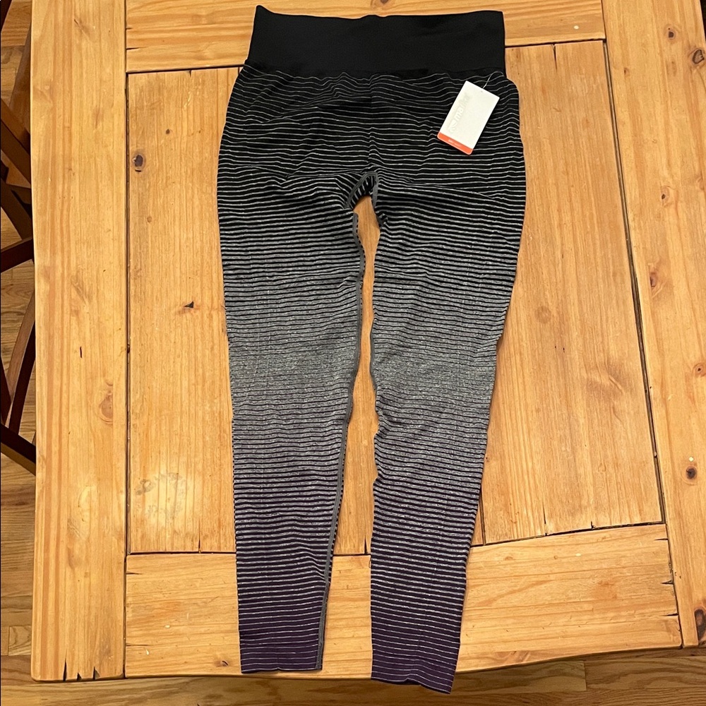 Marika Black and Gray Striped Leggings